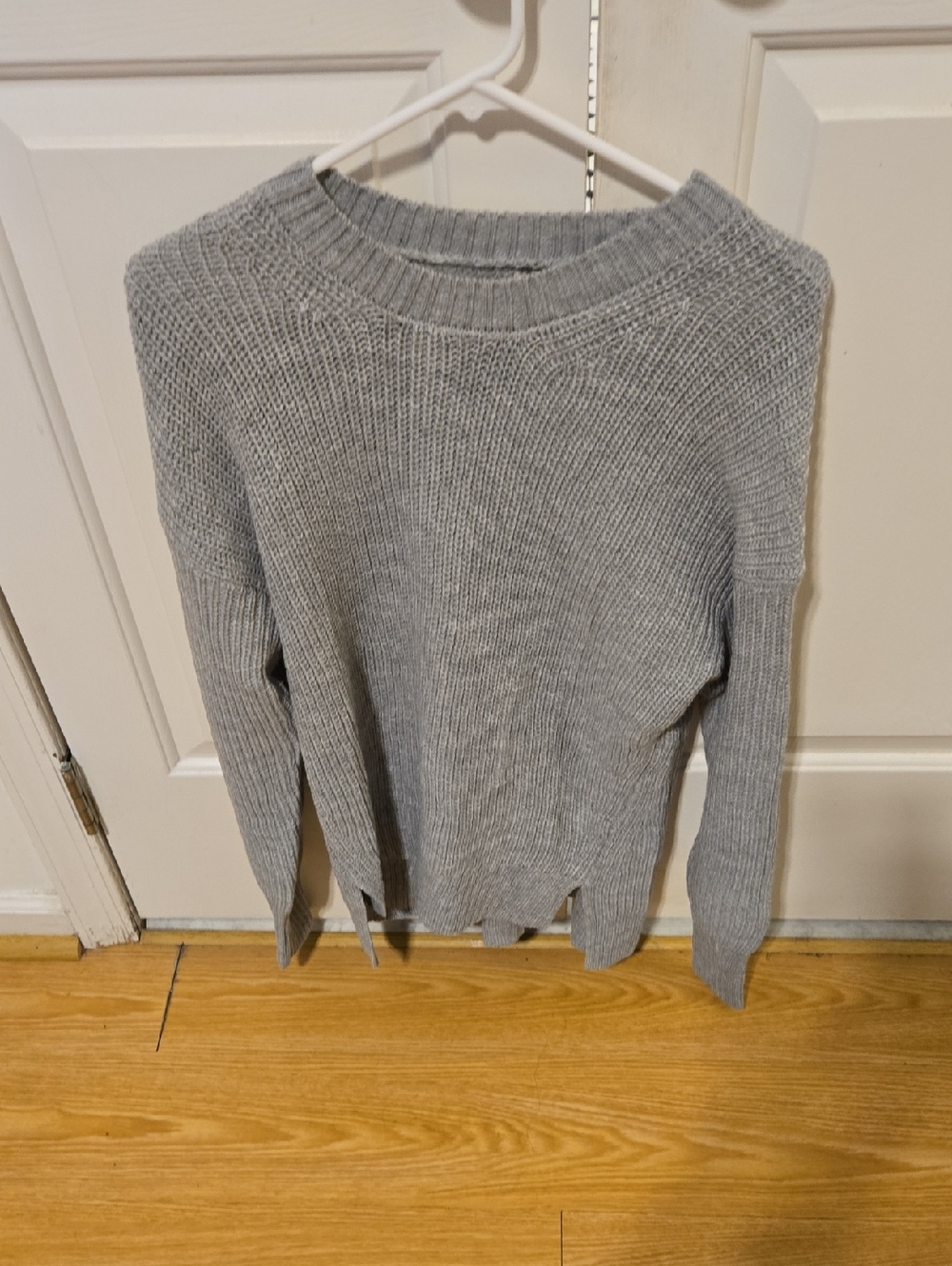 SO Women's Light Gray Crewneck Rib Knit Sweater